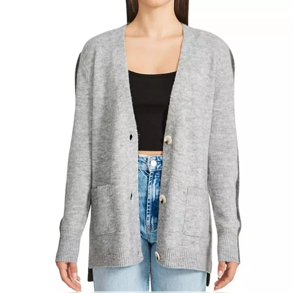 BB Dakota Colorblock Womens Study Date Cardigan Heather Grey Combo NWT Sz M - Picture 3 of 4